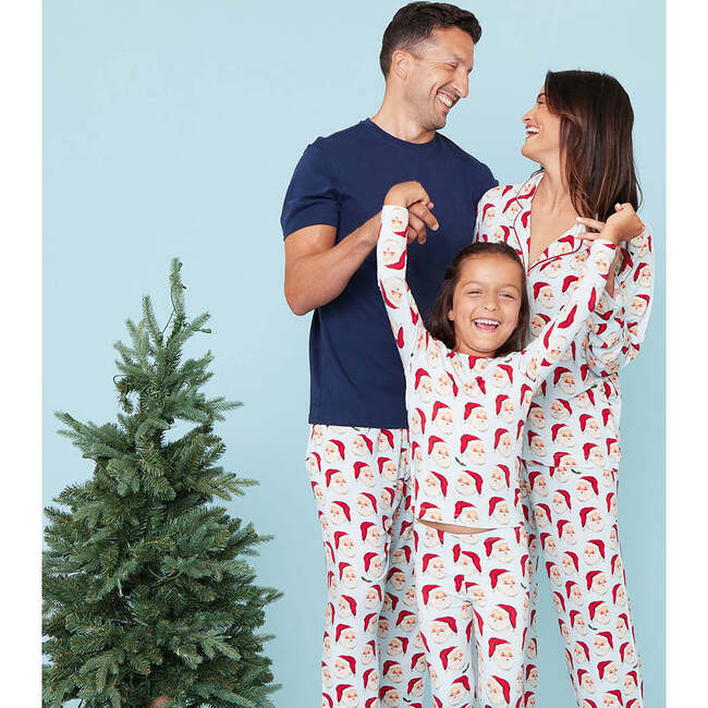 Kids Bamboo PJ Set, Blue Vintage Santas - Pajamas - 5