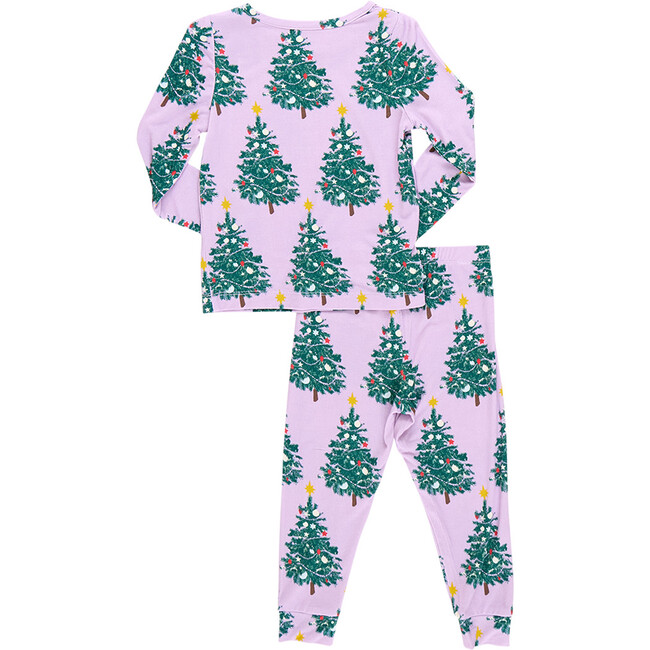 Kids Bamboo PJ Set, Purple Flocked Tree - Pajamas - 7