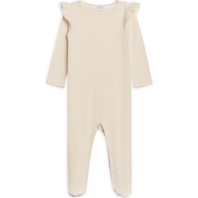 Addy Pointelle Flutter Sleeve Footed Romper, Ivory