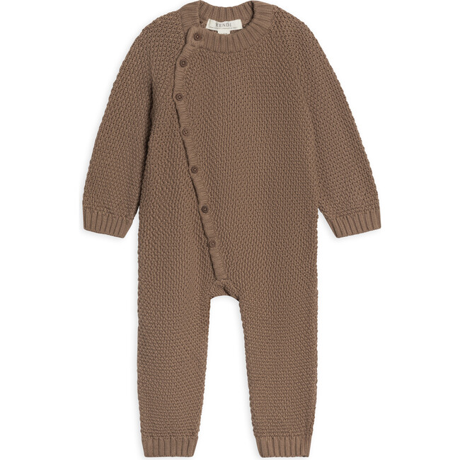 Casey Seed Stitch Sweater Knit Kimono Romper, Taupe