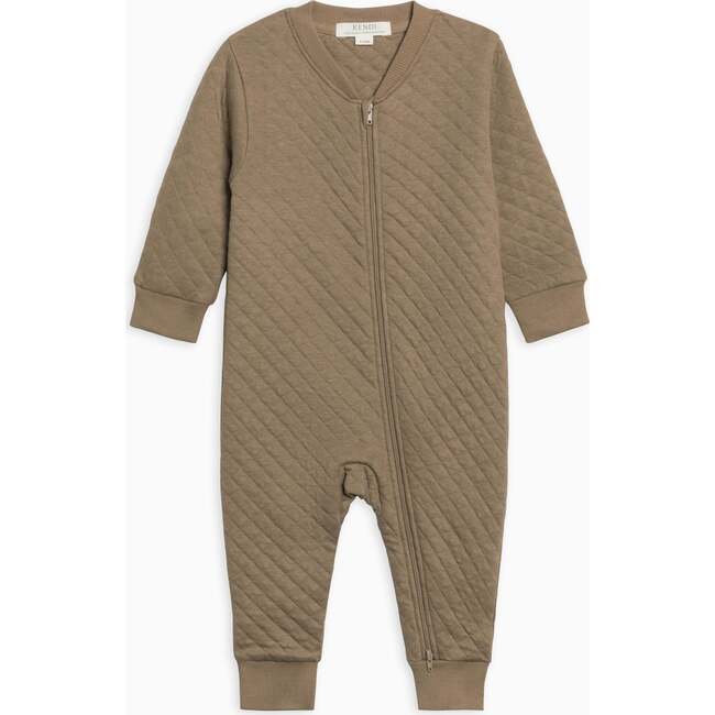 Brighton Quilted Jacquard Zipper Romper, Taupe