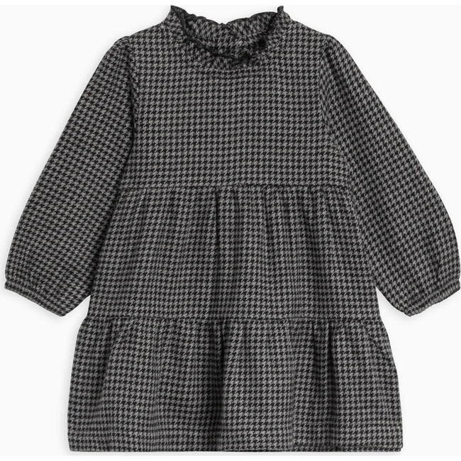 Neela Flannel Ruffle Neckline Long Sleeve Dress, Houndstooth