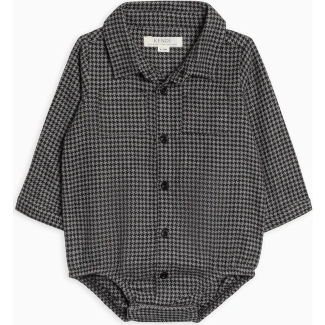 Carson Flannel Long Sleeve Collared Button Down Bodysuit, Houndstooth