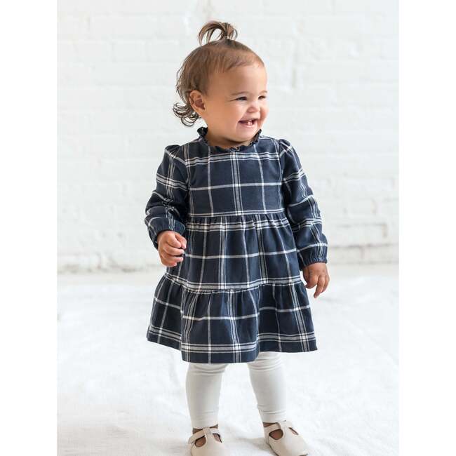 Neela Flannel Ruffle Neckline Long Sleeve Dress, Houndstooth - Dresses - 2