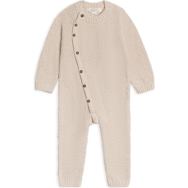 Casey Seed Stitch Sweater Knit Kimono Romper, Heather Oat - Rompers - 1