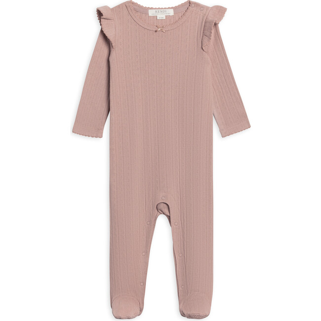 Addy Pointelle Flutter Sleeve Footed Romper, Wren