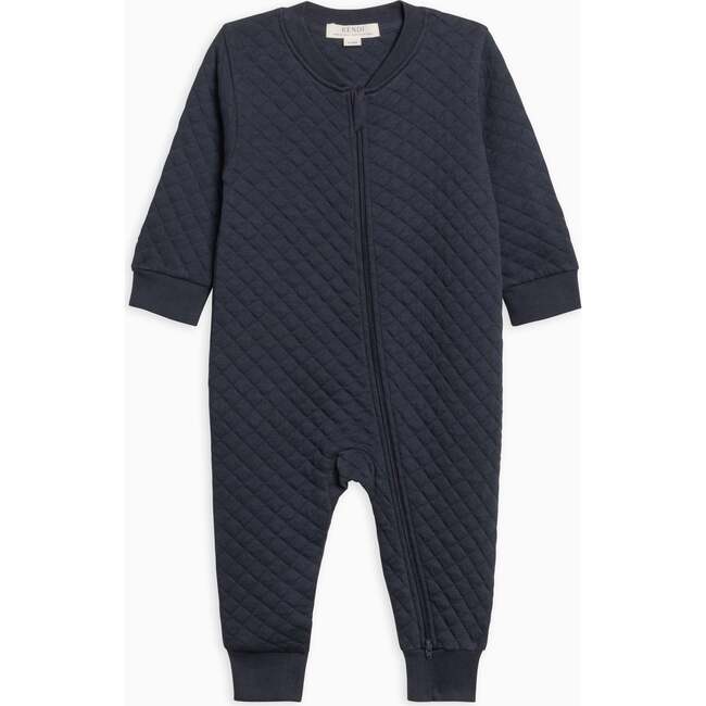 Brighton Quilted Jacquard Zipper Romper, Navy - Rompers - 1