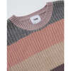 Chunky Ribbed Knit Striped Round Neck Short Sleeve Wide Boxy Fit Sweater, Multicolors - Sweaters - 2