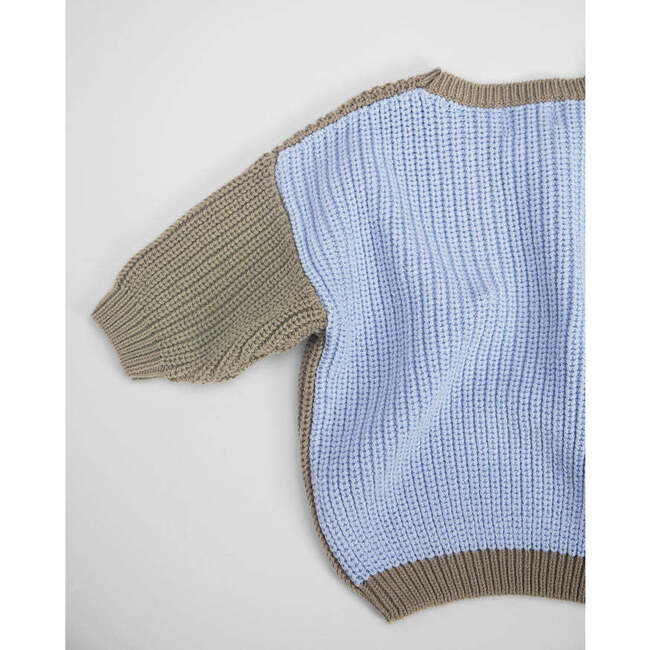 Chunky Ribbed Knit Round Neck Long Sleeve Wide Boxy Fit Sweater, Olive & Blue - Sweaters - 6