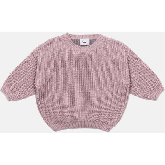 Chunky Ribbed Knit Round Neck Long Sleeve Wide Boxy Fit Sweater, Ash Rose & Grey - Sweaters - 1