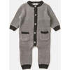 Chunky Ribbed Knit Round Neck Long Sleeve Loose-Fit Romper, Heather Grey & Black - Rompers - 1 - thumbnail