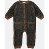 Chunky Ribbed Knit Round Neck Long Sleeve Loose-Fit Romper, Black Melange & Brown - Rompers - 1 - thumbnail