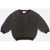 Chunky Ribbed Knit Round Neck Long Sleeve Wide Boxy Fit Sweater, Black Melange & Brown - Sweaters - 1 - thumbnail