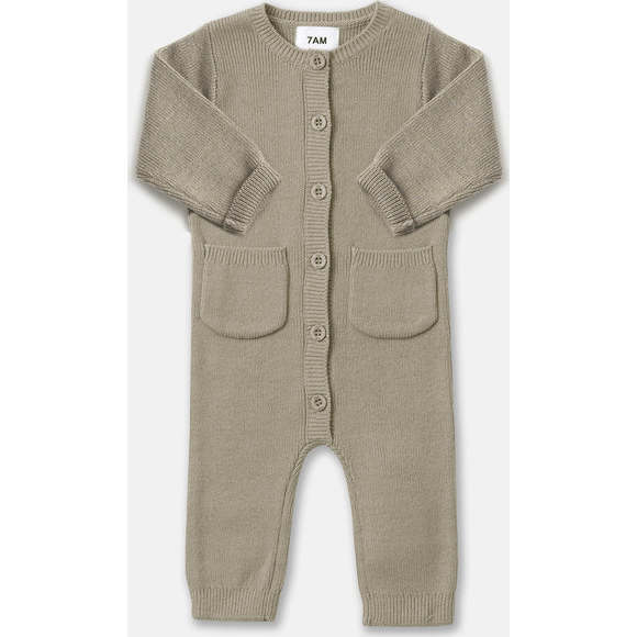 Chunky Ribbed Knit Round Neck Long Sleeve Fitted Romper, Olive - Rompers - 3