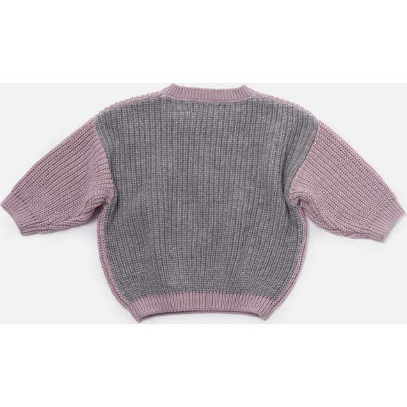 Chunky Ribbed Knit Round Neck Long Sleeve Wide Boxy Fit Sweater, Ash Rose & Grey - Sweaters - 5