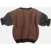 Chunky Ribbed Knit Round Neck Long Sleeve Wide Boxy Fit Sweater, Black Melange & Brown - Sweaters - 4