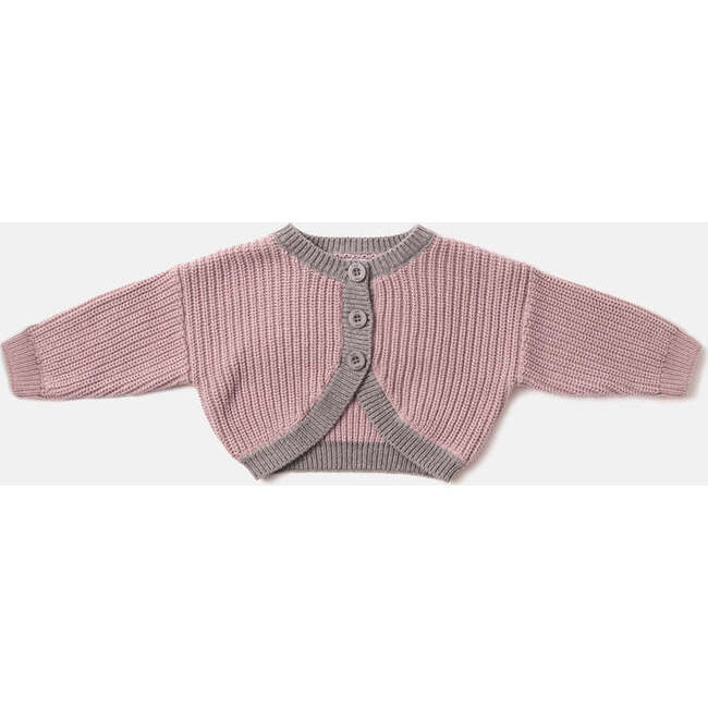 Chunky Ribbed Knit Long Sleeve Drop Shoulder Bolero Cardigan, Ash Rose & Grey