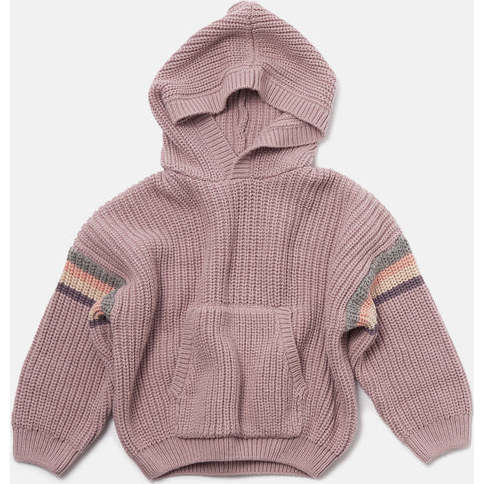 Chunky Ribbed Knit Long Sleeve Front Pocket Boxy Fit Hooded Sweater, Ash Rose - Sweatshirts - 3