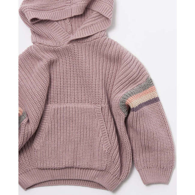 Chunky Ribbed Knit Long Sleeve Front Pocket Boxy Fit Hooded Sweater, Ash Rose - Sweatshirts - 4