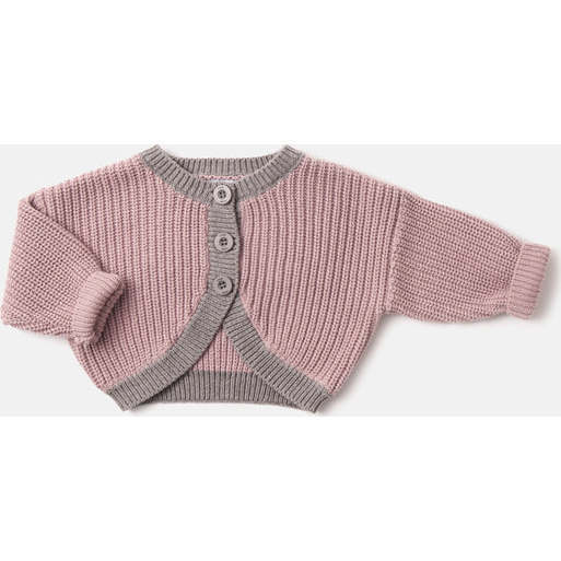 Chunky Ribbed Knit Long Sleeve Drop Shoulder Bolero Cardigan, Ash Rose & Grey - Cardigans - 4