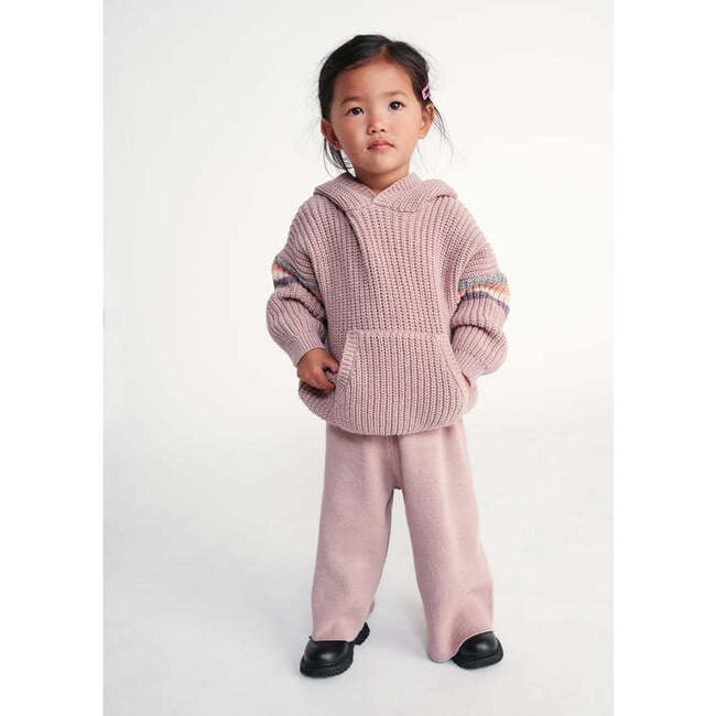 Chunky Ribbed Knit Long Sleeve Front Pocket Boxy Fit Hooded Sweater, Ash Rose - Sweatshirts - 7