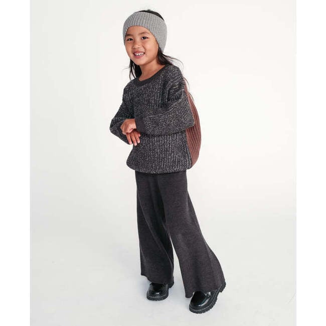 Chunky Ribbed Knit Elastic Waist Wide Leg Loose-Fit Pants, Black Melange - Pants - 4