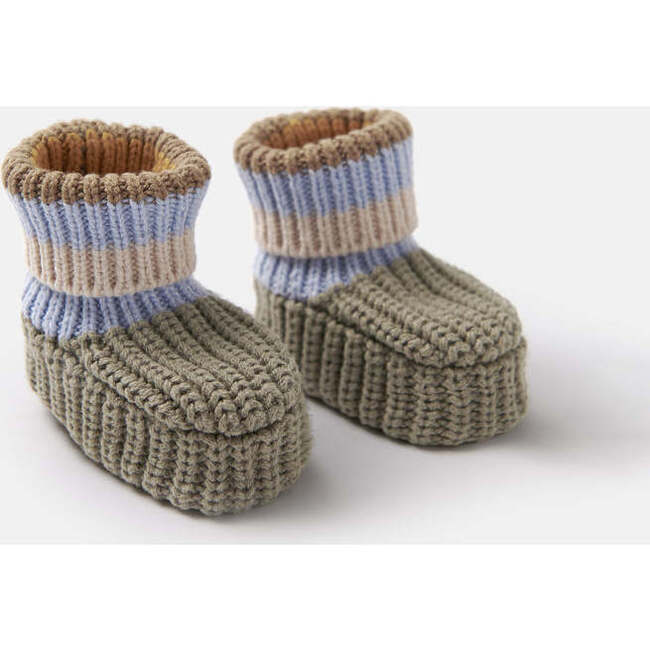 Chunky Ribbed Knit Anti-Grip Sole Slip-On Slippers, Olive & Multicolors