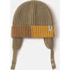 Chunky Ribbed Knit Chin Strap Snap Earflaps Elastic Fit Beanie, Olive - Winter Hats - 1 - thumbnail