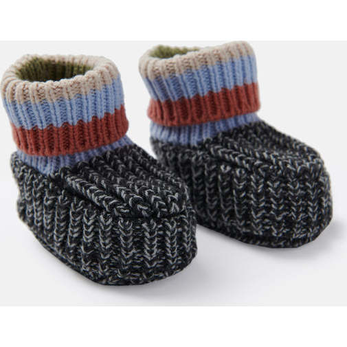 Chunky Ribbed Knit Anti-Grip Sole Slip-On Slippers, Black Melange & Multicolors