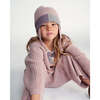 Chunky Ribbed Knit Chin Strap Snap Earflaps Elastic Fit Beanie, Ash Rose - Winter Hats - 4