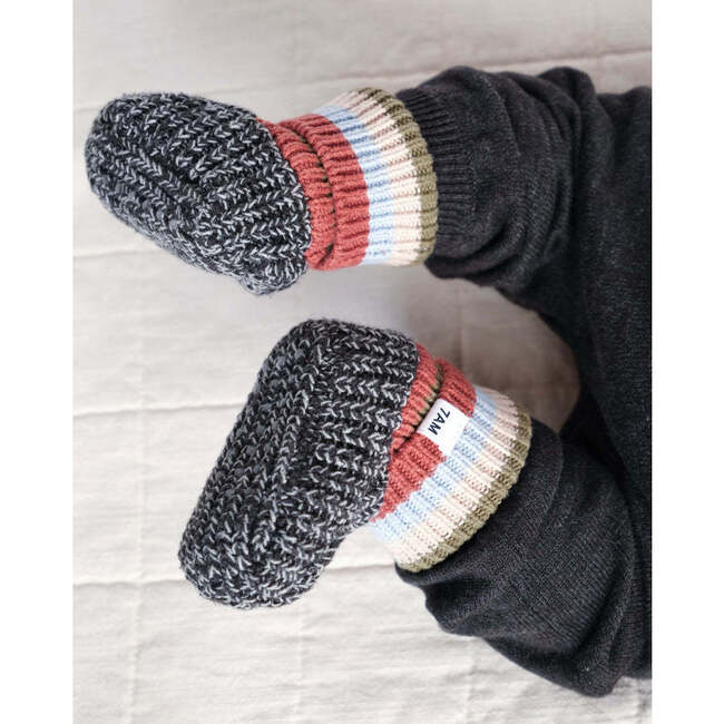 Chunky Ribbed Knit Anti-Grip Sole Slip-On Slippers, Black Melange & Multicolors - Slippers - 4