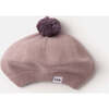 Chunky Ribbed Cotton Knit Pom Pom Beret, Ash Rose - Hats - 1 - thumbnail