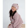 Chunky Ribbed Cotton Knit Pom Pom Beret, Ash Rose - Hats - 4