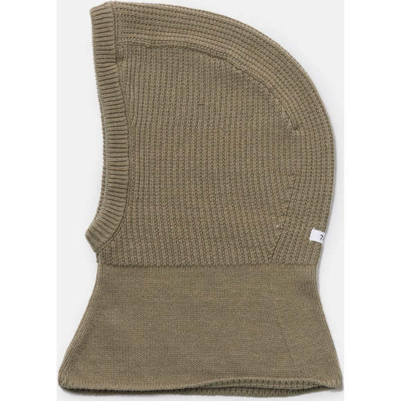 Chunky Ribbed Cotton Knit Elastic Fit Balaclava, Olive