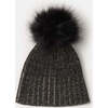 Chunky Knit Ribbed Detachable Pom Pom Beanie, Black Melange - Winter Hats - 1 - thumbnail