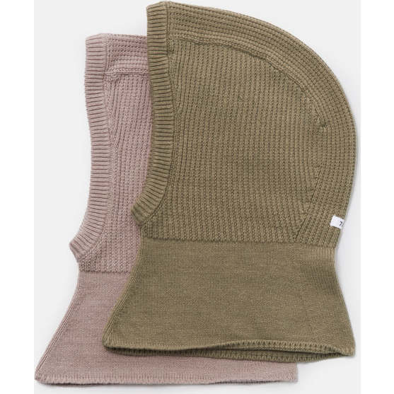 Chunky Ribbed Cotton Knit Elastic Fit Balaclava, Olive - Balaclavas - 3