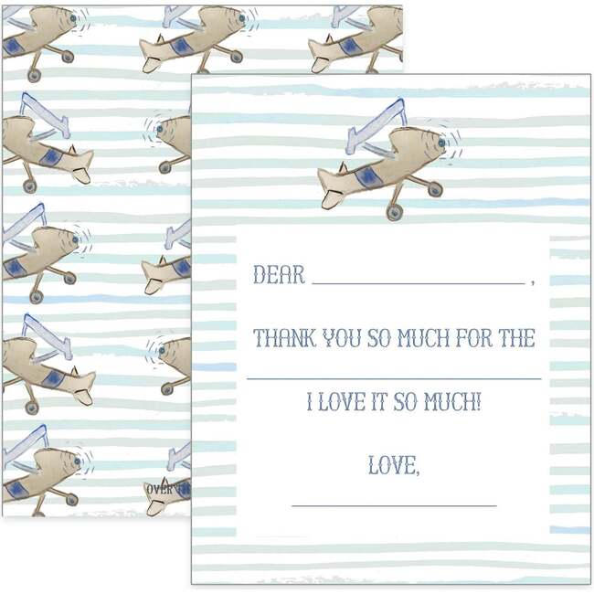 Children's Thank You Note Cards, Airplane (Set Of 8) - Party Accessories - 1