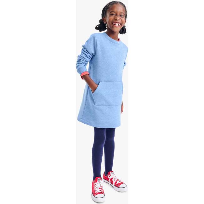 Cozy Fleece Sweatshirt Dress, Heather Vintage Blue - Dresses - 3