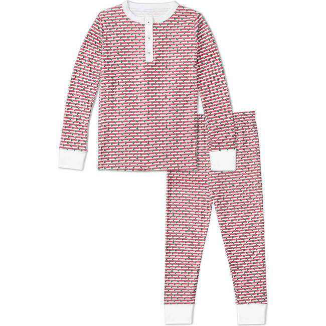 Chritmas Tree Stripe Two Piece Kids Henley Pajamas, Multi