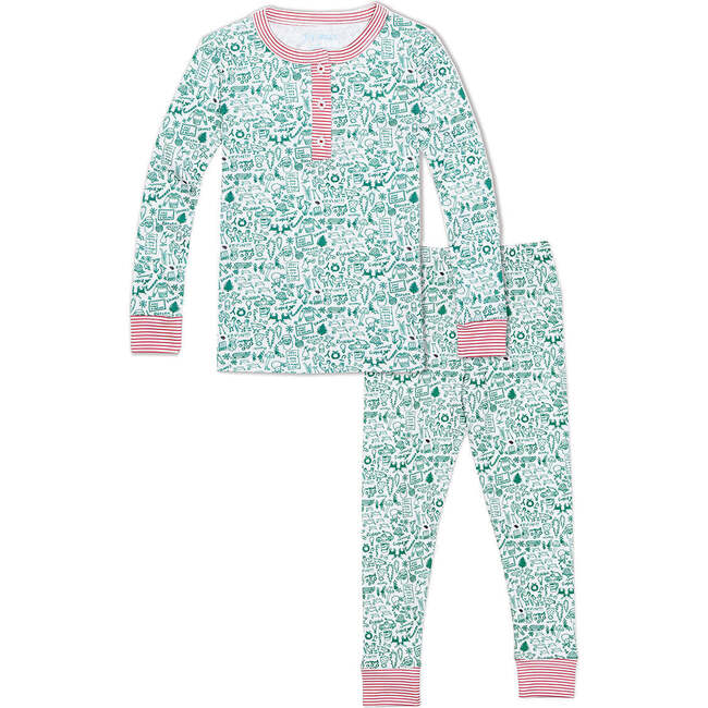 North Pole Two Piece Kids Henley Pajamas, Evergreen Multi