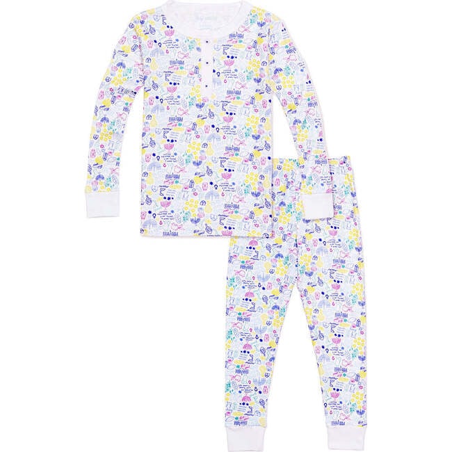 Hanukkah Two Piece Kids Henley Pajamas, Menorah Multi