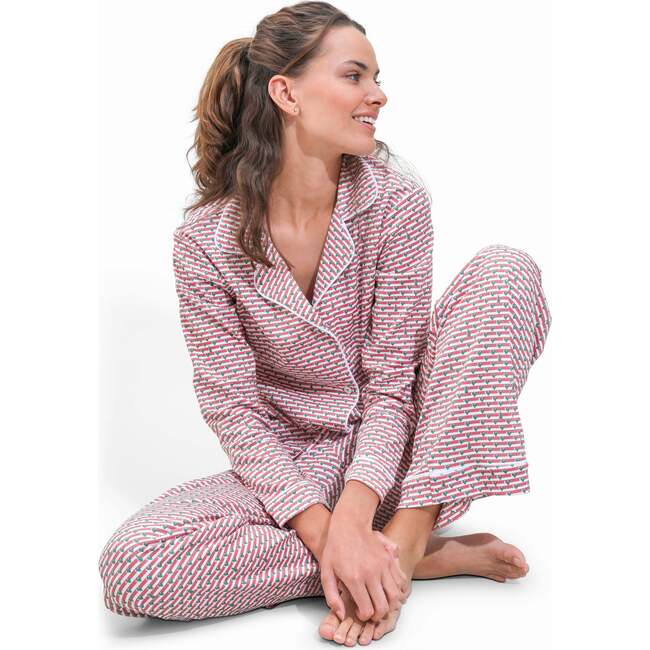 Christmas Tree Stripe Women's Button Front Long Pajama Set, Multi - Pajamas - 2