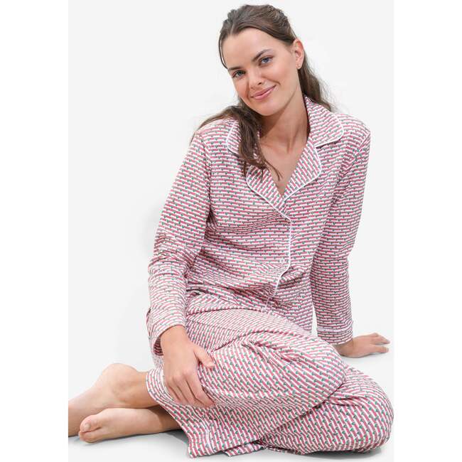 Christmas Tree Stripe Women's Button Front Long Pajama Set, Multi - Pajamas - 7