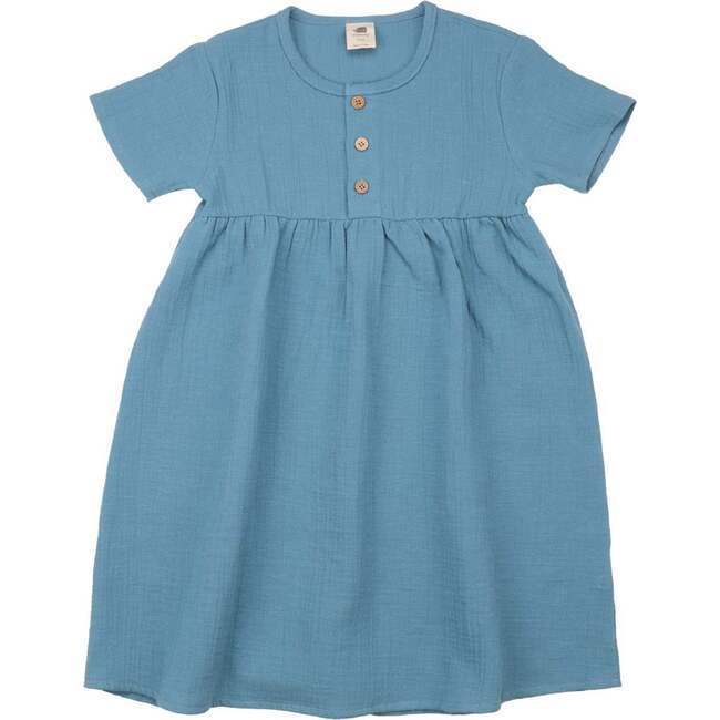 Muslin Short Sleeve Dress, Blue Muslin