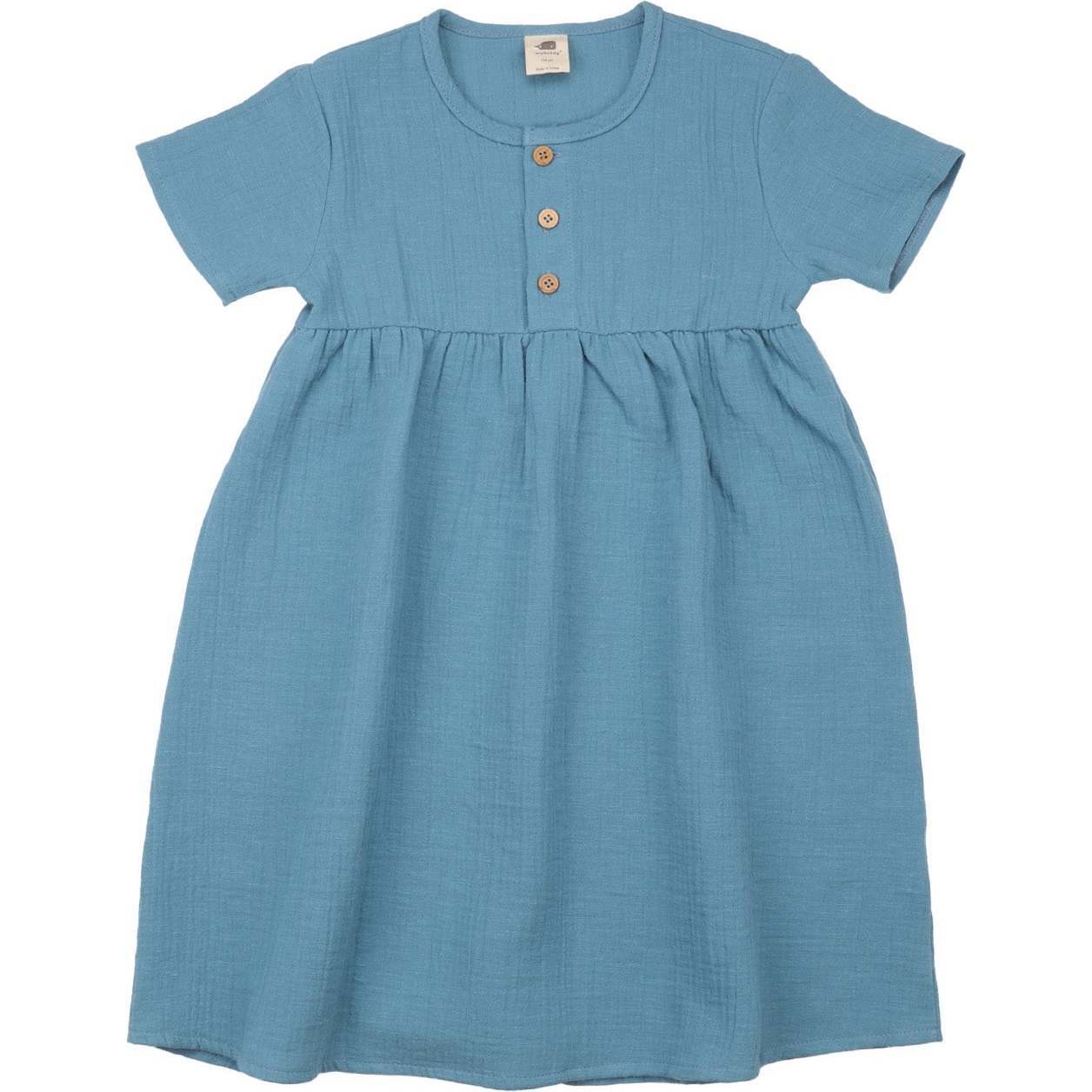 Muslin Short Sleeve Dress, Blue Muslin - Dresses - 1