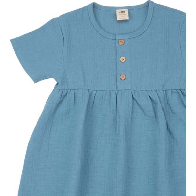 Muslin Short Sleeve Dress, Blue Muslin - Dresses - 2