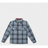 Achille Boy Cotton Shirt, Tartan Blue Burgundy - Shirts - 1 - thumbnail