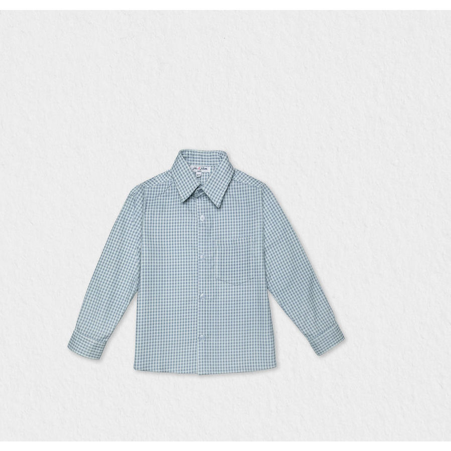Achille Baby Boy Shirt Long Sleeves, Sky Blue Check - Shirts - 1
