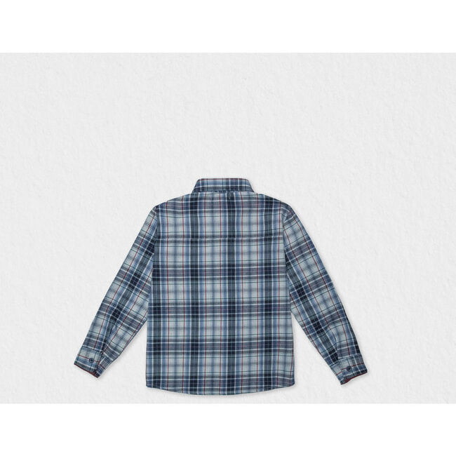 Achille Boy Cotton Shirt, Tartan Blue Burgundy - Shirts - 2