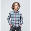 Achille Boy Cotton Shirt, Tartan Blue Burgundy - Shirts - 3